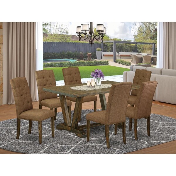 East West Furniture 7 Piece V-Style Small Dining Table Set - Brown Smoke V776EL718-7 - main